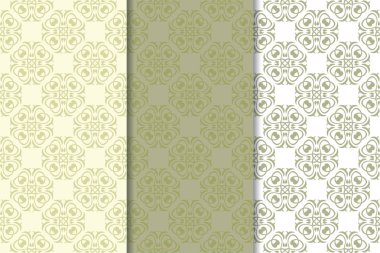 Zeytin yeşili çiçek arka planlar. Tekstil ve duvar kağıtları için dikişsiz desen seti