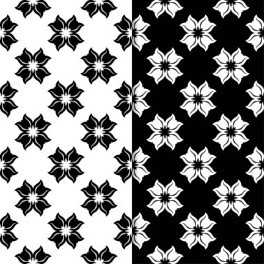 Siyah ve beyaz çiçek arka planlar. Tekstil ve duvar kağıtları için dikişsiz desen seti