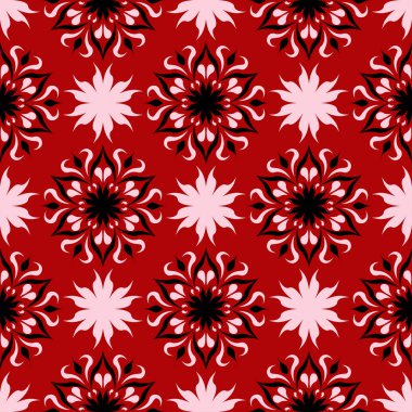 Sorunsuz çiçek arka plan. Kırmızı zemin üzerinde siyah-beyaz desen