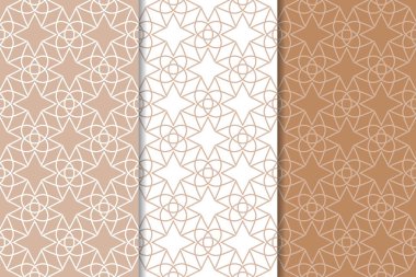 Kahverengi ve beyaz geometrik süsler. Web, Tekstil ve duvar kağıtları için dikişsiz desen seti