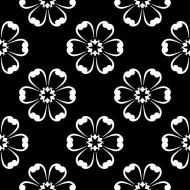 Siyah arka plan üzerine beyaz çiçek tasarım. Tekstil ve duvar kağıtları için seamless modeli
