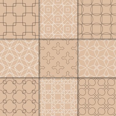 Kahverengi Bej geometrik süsler. Web, Tekstil ve duvar kağıtları için dikişsiz desen koleksiyonu