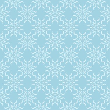 Mavi zemin üzerine beyaz çiçek süsleme. Tekstil ve duvar kağıtları için seamless modeli