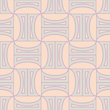 Geometrik seamless modeli. Bej renkli arka plan duvar kağıtları, Tekstil ve kumaş için mor ve mavi öğeleri ile