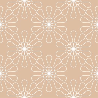 Bej sorunsuz arka plan üzerinde beyaz çiçek süsleme. Tekstil ve duvar kağıtları için seamless modeli