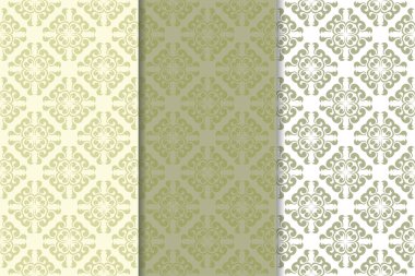 Zeytin yeşili çiçek arka planlar. Tekstil ve duvar kağıtları için dikişsiz desen seti