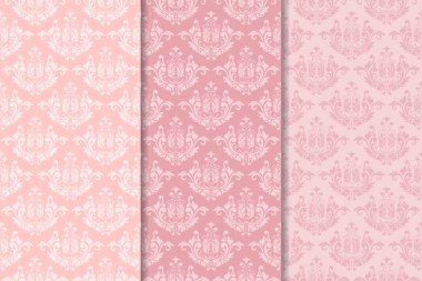 Çiçek süsler kümesi. Soluk pembe dikey Dikişsiz desen seti. Duvar kağıdı arka plan