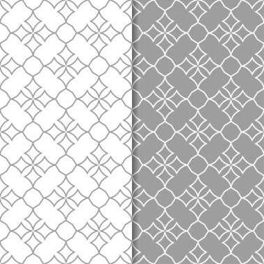 Gri ve beyaz geometrik süsler. Web, Tekstil ve duvar kağıtları için dikişsiz desen seti