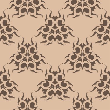 Bej renkli arka plan üzerinde kahverengi çiçek süsleme. Tekstil ve duvar kağıtları için seamless modeli