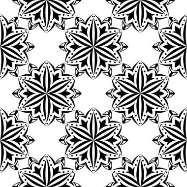 Beyaz arka planda siyah çiçek süsleme. Tekstil ve duvar kağıtları için seamless modeli