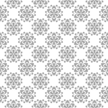 Beyaz arka plan üzerine açık gri çiçek süsleme. Tekstil ve duvar kağıtları için seamless modeli