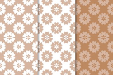 Kahverengi çiçek arka planlar. Tekstil ve duvar kağıtları için dikişsiz desen seti