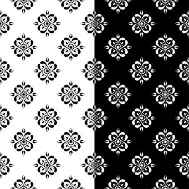 Siyah ve beyaz çiçek arka planlar. Tekstil ve duvar kağıtları için sorunsuz tasarım kümesi