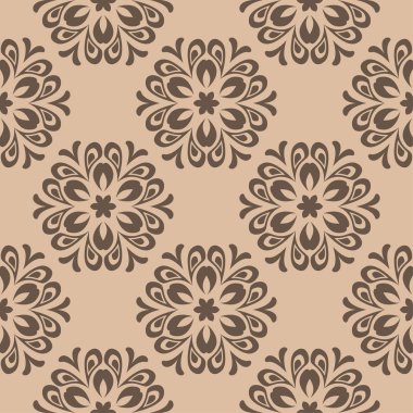 Bej renkli arka plan üzerinde kahverengi çiçek süsleme. Tekstil ve duvar kağıtları için seamless modeli