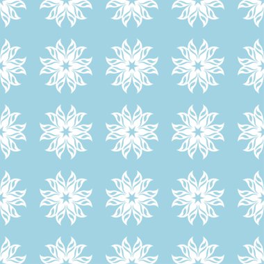 Mavi zemin üzerine beyaz çiçek süsleme. Tekstil ve duvar kağıtları için seamless modeli