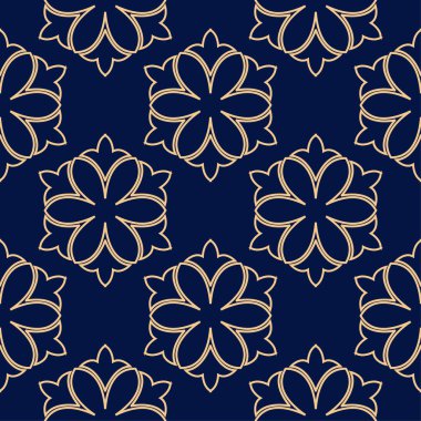 Mavi zemin üzerine altın çiçek. Tekstil ve duvar kağıtları için seamless modeli