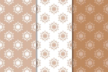 Kahverengi çiçek arka planlar. Tekstil ve duvar kağıtları için dikişsiz desen seti