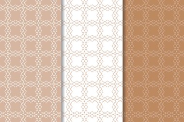 Kahverengi ve beyaz geometrik süsler. Web, Tekstil ve duvar kağıtları için dikişsiz desen seti