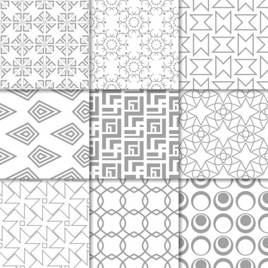 Işık gri geometrik süsler. Web, Tekstil ve duvar kağıtları için tarafsız Dikişsiz desen koleksiyonu