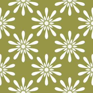 Zeytin yeşil zemin üzerine beyaz çiçek tasarım. Tekstil ve duvar kağıtları için seamless modeli