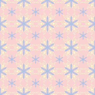 Pembe çiçek seamless modeli ile duvar kağıdı, Tekstil ve kumaş için ışık mavi ve sarı çiçek öğeleri