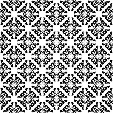 Beyaz arka planda siyah çiçek süsleme. Tekstil ve duvar kağıtları için seamless modeli