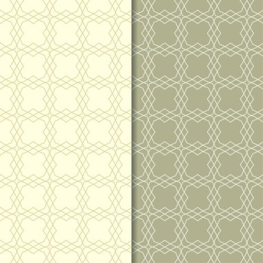 Zeytin yeşili geometrik süsler. Web, Tekstil ve duvar kağıtları için dikişsiz desen seti