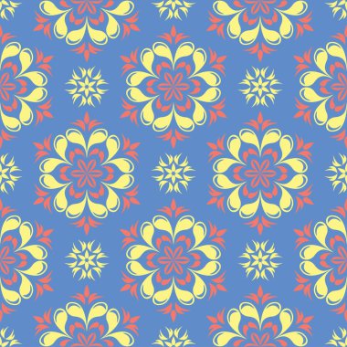 Çiçek seamless modeli. Mavi arka plan duvar kağıtları, Tekstil ve kumaş için renkli çiçek öğeleri ile