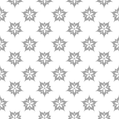 Beyaz arka plan üzerine açık gri çiçek süsleme. Tekstil ve duvar kağıtları için seamless modeli