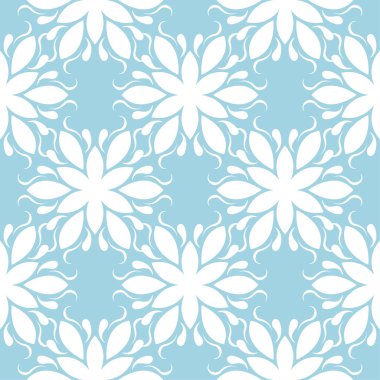 Mavi zemin üzerine beyaz çiçek süsleme. Tekstil ve duvar kağıtları için seamless modeli