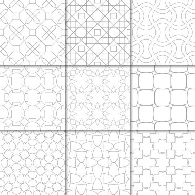 Işık gri geometrik süsler. Web, Tekstil ve duvar kağıtları için tarafsız Dikişsiz desen koleksiyonu