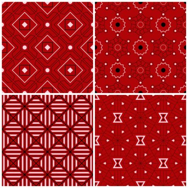 Kırmızı sorunsuz arka plan duvar kağıtları, Tekstil ve kumaş için siyah ve beyaz geometrik desenlerle