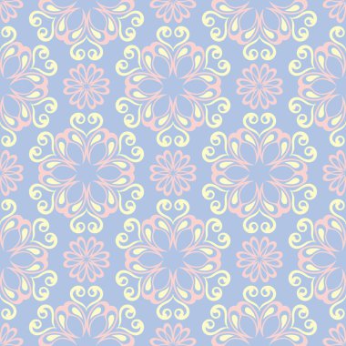 Çiçek seamless modeli. Soluk mavi arka plan duvar kağıtları, Tekstil ve kumaş için bej ve pembe çiçek öğeleri ile