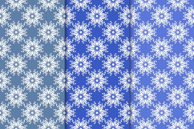 Mavi çiçekli süs tasarım kümesi. Duvar kağıtları ve kumaşlar için dikey Dikişsiz desen