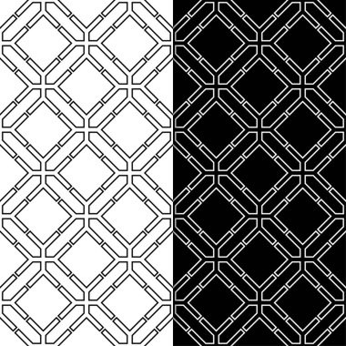 Siyah ve beyaz geometrik süsler. Web, Tekstil ve duvar kağıtları için dikişsiz desen seti