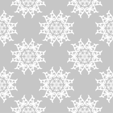 Gri arka plan üzerinde beyaz çiçek süsleme. Tekstil ve duvar kağıtları için seamless modeli