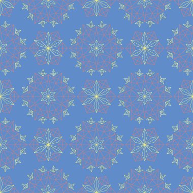 Çiçek seamless modeli. Renkli çiçek öğeleri ile mavi arka plan