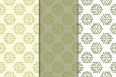 Zeytin yeşili çiçek arka planlar. Tekstil ve duvar kağıtları için dikişsiz desen seti