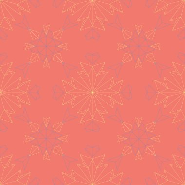 Çiçek tasarım seamless modeli. Somon kırmızı zemin üzerine parlak sarı ve mavi çiçek öğeleri