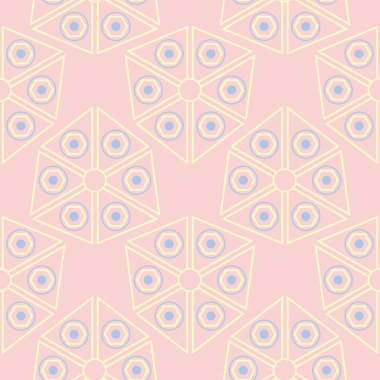 Geometrik seamless modeli. Soluk pembe arka plan duvar kağıtları, Tekstil ve kumaş için mavi ve bej elemanları ile