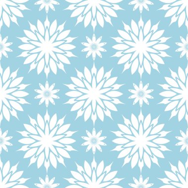 Mavi zemin üzerine beyaz çiçekler. Tekstil ve duvar kağıtları için süs seamless modeli