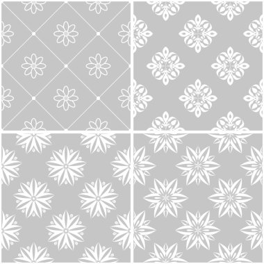 Çiçek desenleri. Tek renkli kesintisiz arka plan gri ve beyaz dizi. Vektör çizim