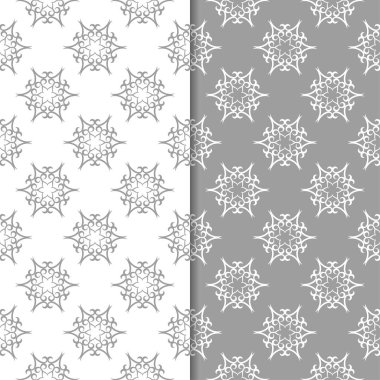 Beyaz ve gri arka plan çiçek kümesi. Tekstil ve duvar kağıtları için dikişsiz desen