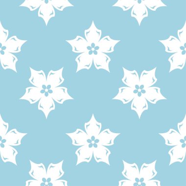 Lacivert zemin üzerine beyaz çiçek süsleme. Tekstil ve duvar kağıtları için seamless modeli