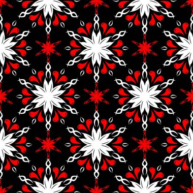 Çiçek seamless modeli. Duvar kağıtları, Tekstil ve kumaş için siyah kırmızı ve beyaz arka plan