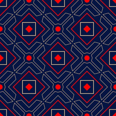 Geometrik seamless modeli. Renkli kırmızı bej ve mavi arka plan duvar kağıtları, Tekstil ve kumaş için