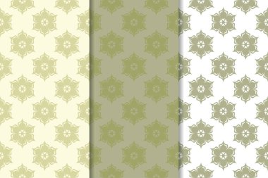 Zeytin yeşili çiçek desenleri. Tekstil ve duvar kağıtları için dikişsiz desen seti