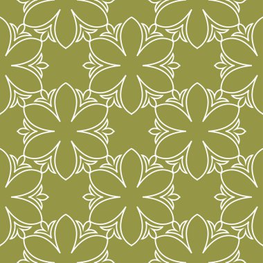 Beyaz çiçek zeytin yeşil zemin üzerine. Tekstil ve duvar kağıtları için seamless modeli