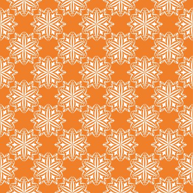 Turuncu zemin üzerine beyaz çiçek süsleme. Tekstil ve duvar kağıtları için seamless modeli