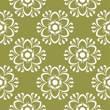 Zeytin yeşil zemin üzerine beyaz çiçek tasarım. Tekstil ve duvar kağıtları için seamless modeli